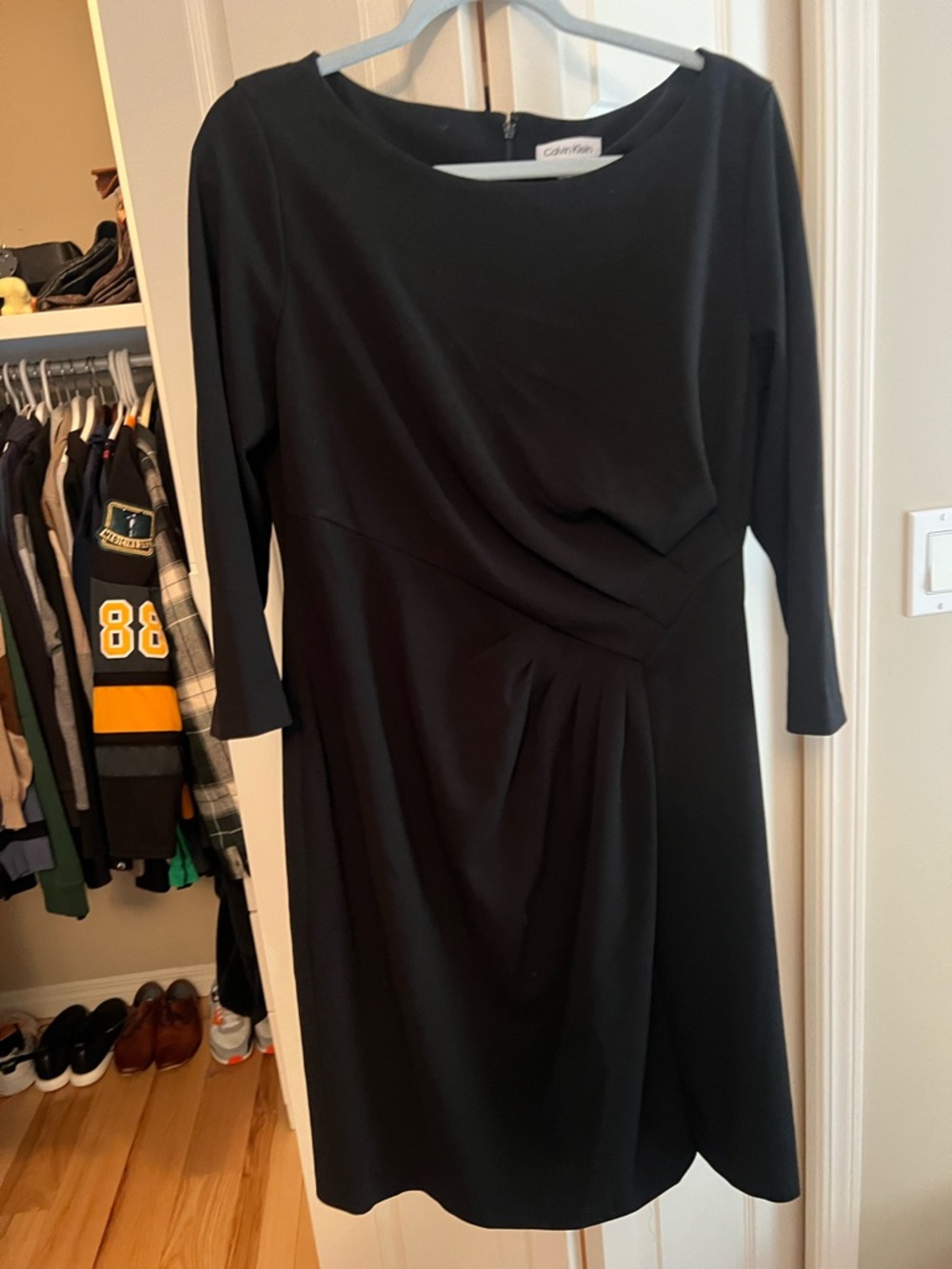 Calvin Klein Black Long-Sleeve Draped Sheath Dress